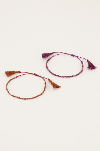 Purple & orange gemstone bracelet set