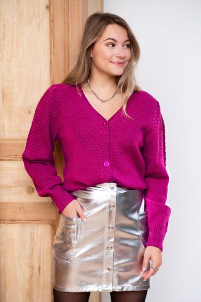 Purple buttoned knit cardigan 