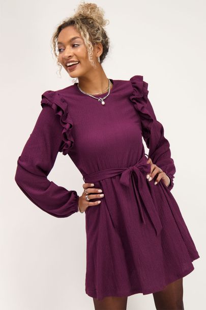 Purple dress with ruffled shoulder