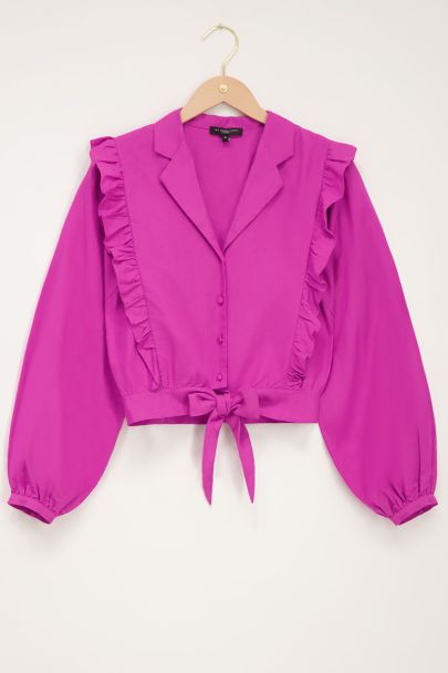 Paarse linnen blouse met ruffles