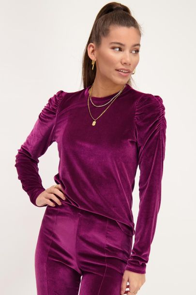 Purple puff sleeve velvet top 