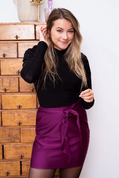 Purple skirt satin look with button