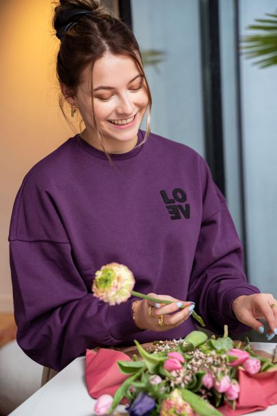 Purple love print sweater