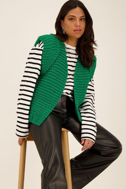 Dark green chunky knit gilet with shoulder pads