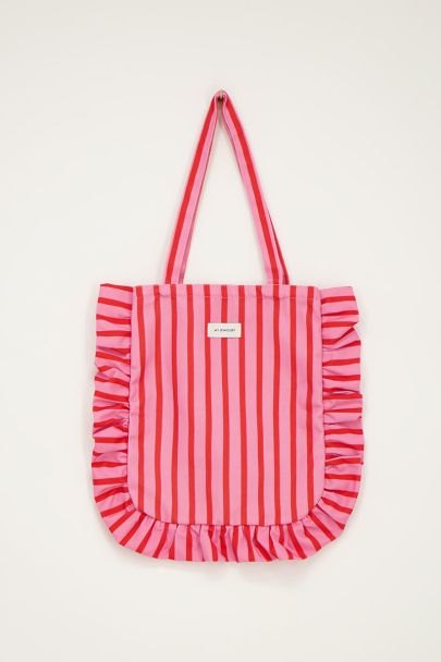 Pink-rot gestreifter Shopper mit Rüschen