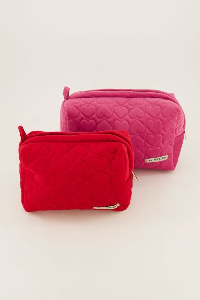 Roze en rode toilettassen set met hartjes