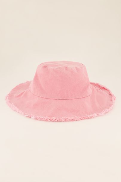 Roze bucket hat met gerafelde rand 
