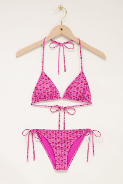 Pink floral print triangle bikini set 