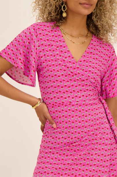 Pink floral print wrap dress