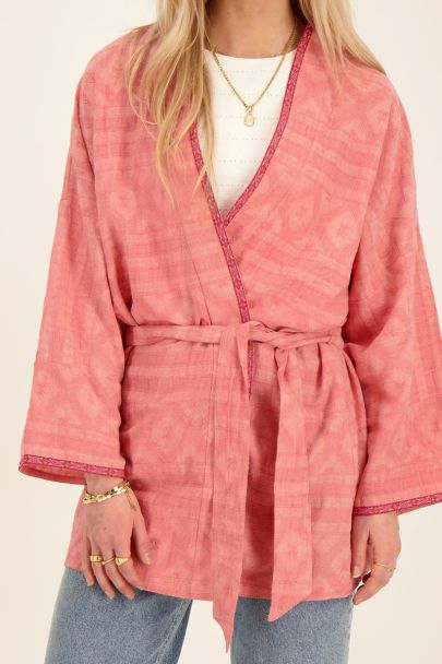 Veste kimono rose en jacquard