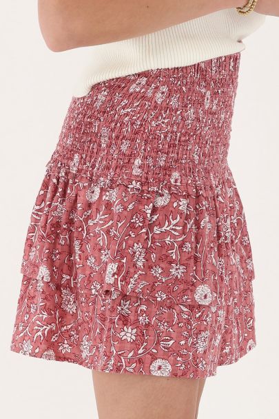 Roze rok met smock & bloemenprint