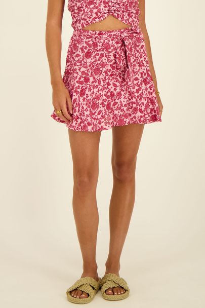 Skort met riem & roze bloemenprint 