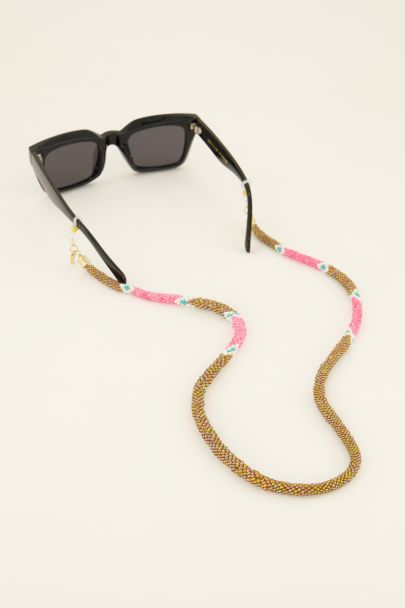 Pink sunglasses chain with multicoloured beads | My Jewellery