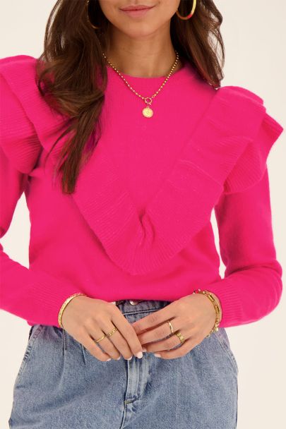 Pink sweater with layered ruffles