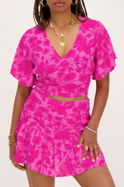 Pink top with flower print and smock