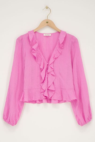Roze top met ruffles & knoopjes