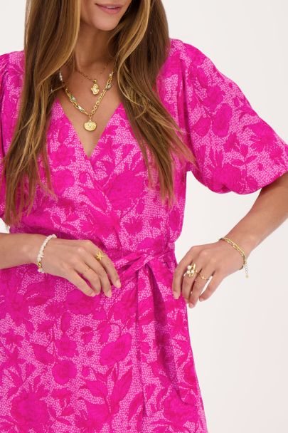 Pink wrap dress with flower print