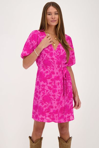 Pink wrap dress with flower print