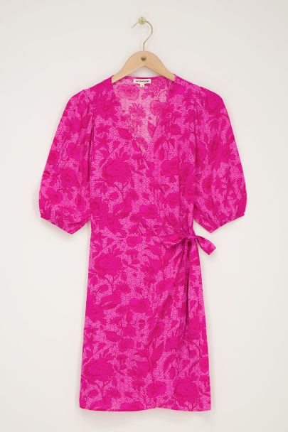 Pink wrap dress with flower print