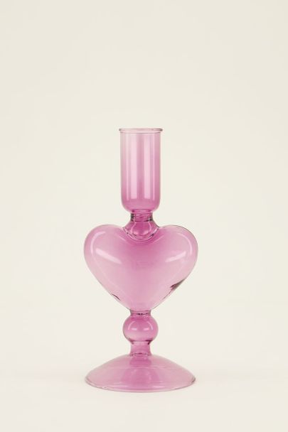 Roze glazen kandelaar met hart | My Jewellery