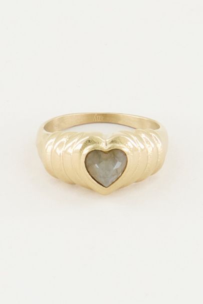 Ring with labradorite heart, ring with labradorite stone