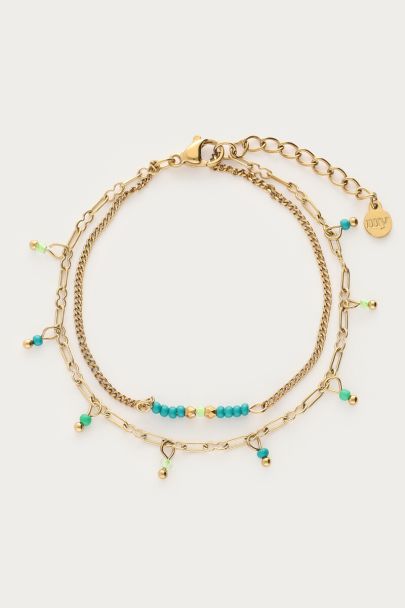 Dubbele armband met groene kralen