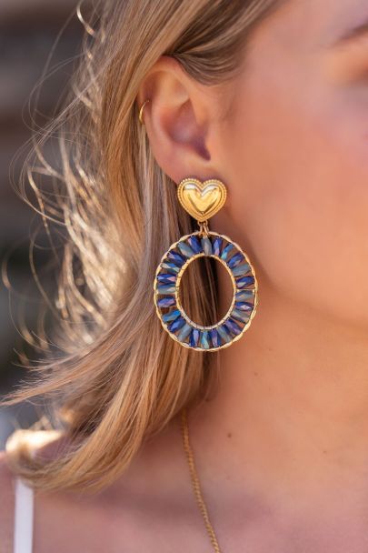 Blue round statement earrings with heart