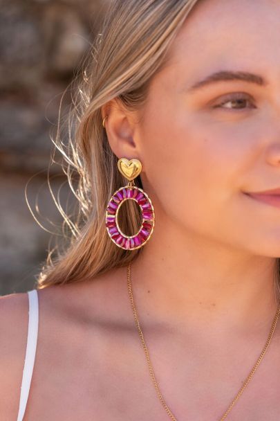 Pink round statement earrings with heart