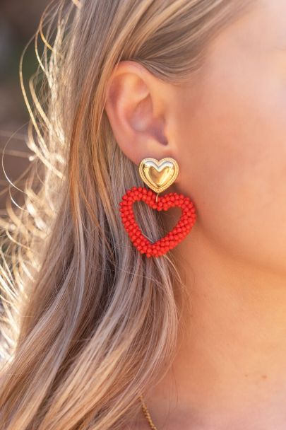 Statement earrings with beaded heart