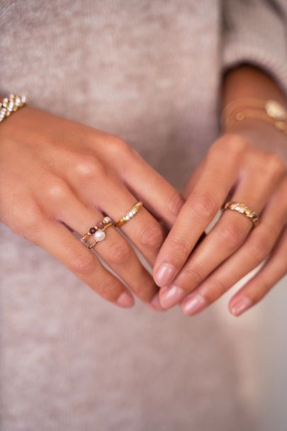 Stretch ring set with pearls & beads