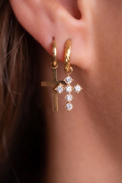 Bold Spirit hoop earrings with rhinestone cross
