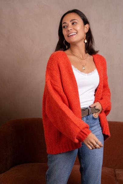 Orange chunky knit cardigan