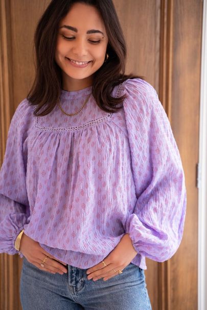 Lila top met bladprint