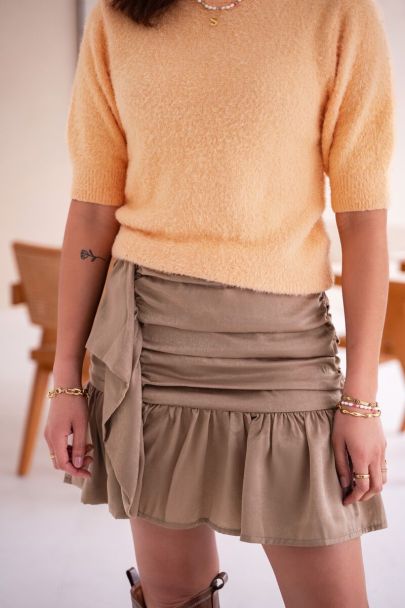 Beige satin-look pleated skirt