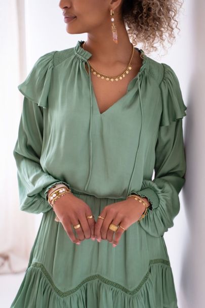 Mintgroene blouse satijnen look & ruffles