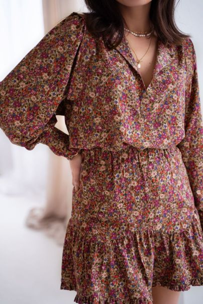 Groene rok met multikleur bloemenprint & ruffels