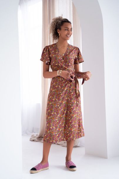 Robe midi verte à imprimé floral