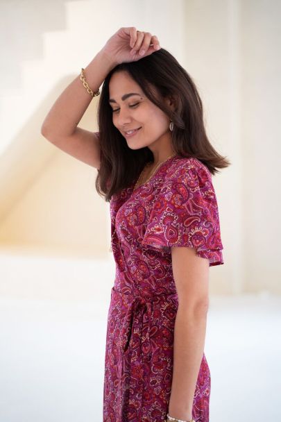 Purple midi dress with print