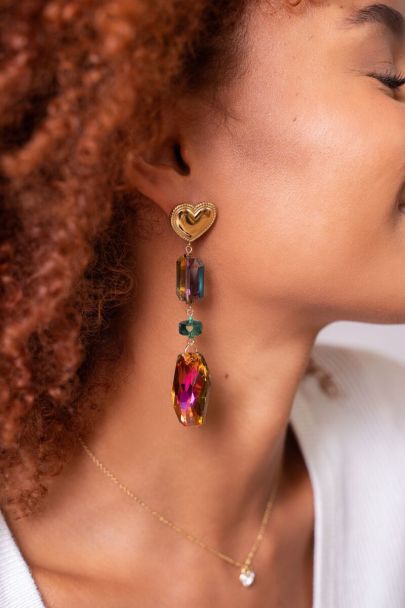 Boucles d'oreilles cœur avec pierres multicolores