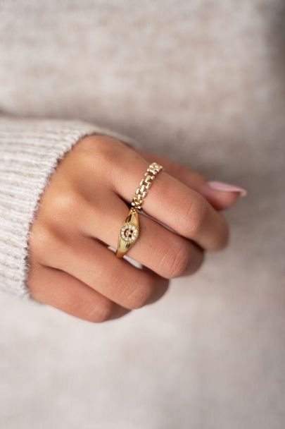 Iconic ring met smiley & steentjes