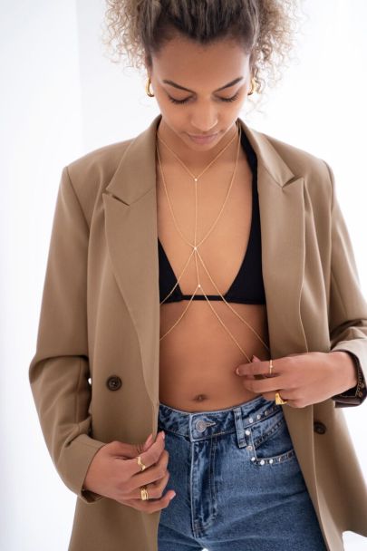 Body Chain mit doppelter Kette und Strasssteinen