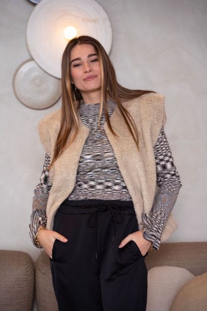 Beige spacedye top met uitlopende mouwen