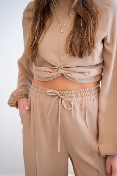 Beige knotted crepe top 