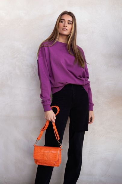 Orange crocodile print shoulder bag