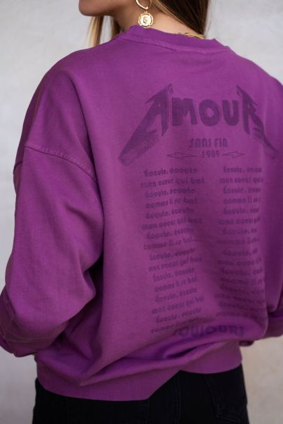 Sweat mauve avec imprimé « amour » au dos