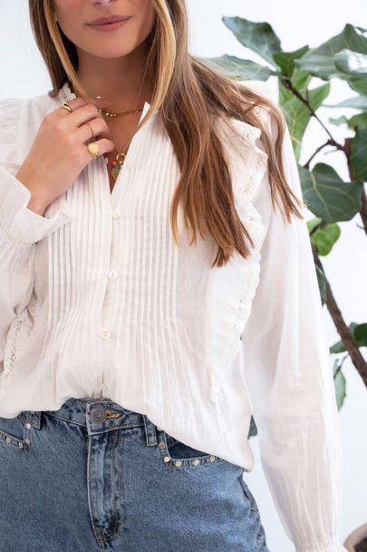 White ruffled & pleated blouse