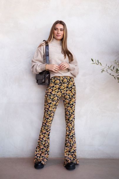 Legging flare à imprimé floral et détails néon