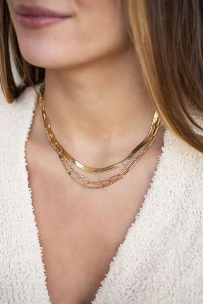 Triple chunky & flat chain link necklace