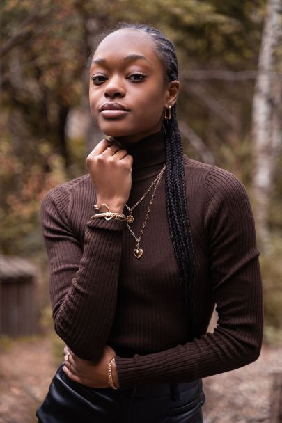 Brown ribbed turtleneck top