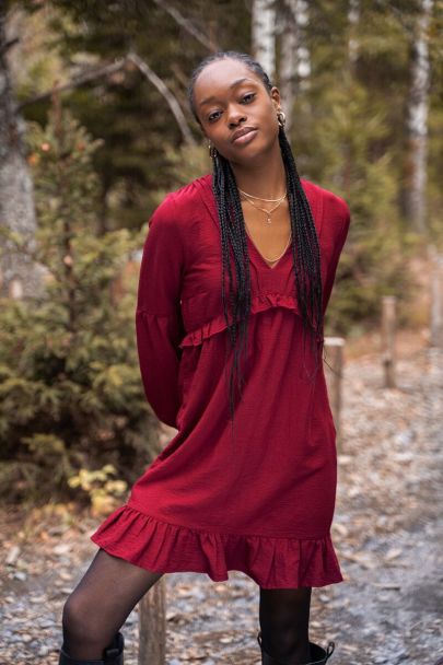 Red v-neck dress